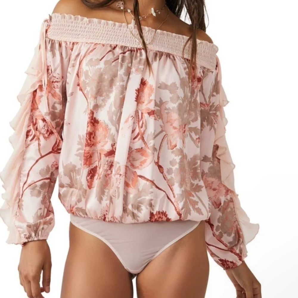 Free People Born to Love Floral Print Off the Shoulder Bodysuit in Lotus Combo